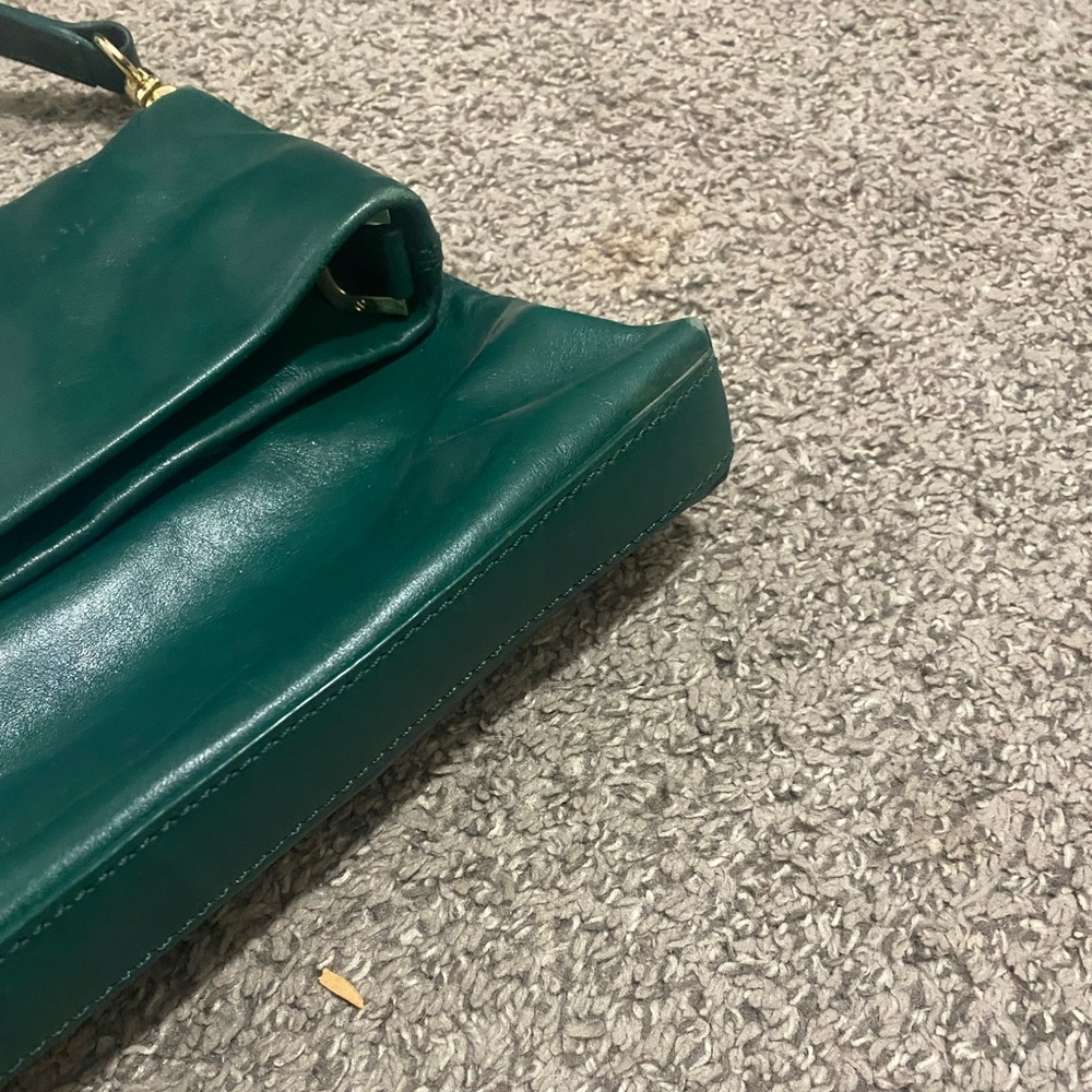 Tory Burch Dena Foldover Crossbody Strap Emerald Green Leather Purse Bag Summer - Picture 3 of 6